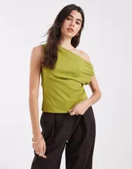 エイソス レディース トップス Tシャツ コットン ASOS DESIGN cotton blend off the shoulder top Green グリーンのサムネイル