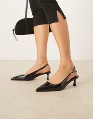 エイソス レディース シューズ ヒール ASOS DESIGN Skip slingback kitten heel shoes patent BLACK PATENT ブラックのサムネイル