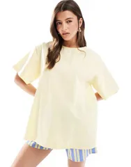 エイソス レディース トップス Tシャツ ASOS DESIGN poplin pleat back trapeze Tshirt in buttermilk Buttermilkのサムネイル