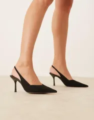 エイソス レディース シューズ ヒール ASOS DESIGN Sabrina slingback stiletto heels Black ブラックのサムネイル