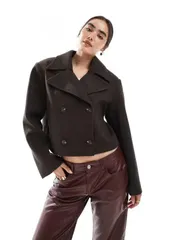 エイソス レディース アウター コート クロップド ASOS DESIGN cropped formal pea coat in chocolate chocolate チョコレートのサムネイル