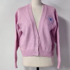 マルディメクルディ フラワー 刺繍 ニット カーディガン ピンク Sのサムネイル