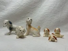 昭和レトロ 陶器製 犬 置物 6点セット ミニフィギュア オブジェ Vintage Ceramic Dog Figurines Set of 6