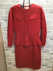 A【A08-14】◇ PIERRE BALMAIN PARIS サイズ7 セットアップ　ジャケット+スカート　レッド