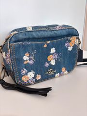極美品☆COACHコーチ 2wayチェーンショルダーバッグ デニムカラー 花柄 