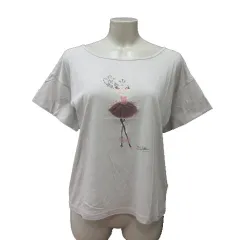 デュアルヴュー DUAL VIEW Tシャツ カットソー ボートネック プリント ラインストーン 半袖 40 ライトグレー /MSのサムネイル