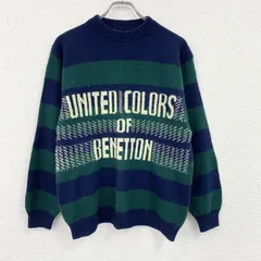 UNITED COLORS OF BENETTON　ウールニットセーター　緑　グリーン　紺　ネイビー　古着のサムネイル