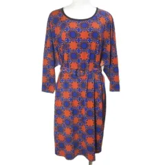 ティビ tibi ワンピース プリントジャージー ひざ丈 ドルマンスリーブ 7分袖 ゴムベルト付き 総柄 0 S相当 レッド ブルー /Xのサムネイル