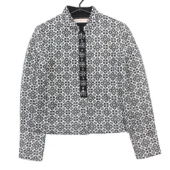Tory Burch トリーバーチ テーラードジャケット ビジュー装飾 ジャガード総柄 スタンドカラージャケット アウター 長袖 総裏地 ホワイト 0【S】 レディース 【中古】のサムネイル