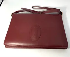 【訳あり】カルティエ Cartier マストライン ショルダーバッグ ボルドー レザー 本革 斜め掛け フラップ C2 2Cロゴ 2層 ダブルフラップ ゴールド金具 Vintage ヴィンテージ ビンテージ レディース 赤 縦20×横30cmのサムネイル