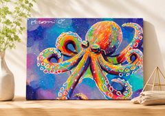 アート・写真 カラフルなクジラの原画 F3号キャンバス 手描き 絵画