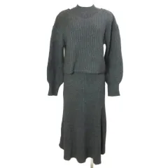 ナイスクラップ ナチュラルクチュール タグ付き 24AW SET UPガーリーニットワンピース 0342090070 ロング ノースリーブ 長袖 プルオーバー セットアップ バックリボン ハイネック Vネック 厚手 S チャコールグレー /Xのサムネイル
