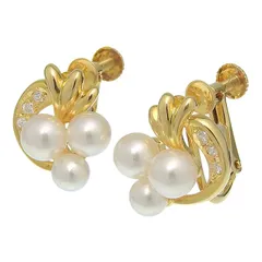 TASAKI タサキ デザイン パール ダイヤ イヤリング K18YG 750 イエローゴールド パール 真珠 ダイヤモンド 0.02ct 0.02ct 耳飾り 4.8g アクセサリー レディース 送料無料 241001035851 ★のサムネイル
