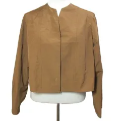 アルアバイル allureville ジャケット ショート丈 キーネック ナイロン コットン 2 M相当 茶 ブラウン /Xのサムネイル