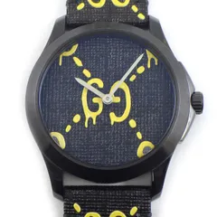 グッチ GUCCI 腕時計 Gタイムレス ゴースト 126.4 ブラック/イエロー文字盤 GG レザーベルト SS クオーツアナログ 【中古】のサムネイル