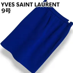 【美品】YVES SAINT LAURENT イヴサンローラン タイトスカート ニットスカート ブルー 青 ウエストゴム 伸縮性 ひざ丈 ヴィンテージ レトロ エレガント オシャレ 上品 綺麗め レディース M【9号】のサムネイル
