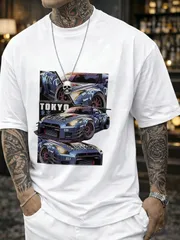 JDMレーシングカーの東京をテーマにしたデザイン ルーズフィットのカジュアル半袖Tシャツ
