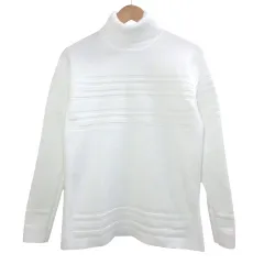 ニコルクラブフォーメン NICOLE CLUB FOR MEN 美品 ライン入りタートルネックニットプルオーバー 長袖 46 M相当 白 ホワイト /Xのサムネイル