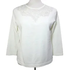 マダムジョコンダ MADAM JOCONDE ジョコンダ ロイヤル JOCONDE ROYAL ニット プルオーバー レース 9分袖 薄手 レーヨン 40 L相当 白 ホワイト /Xのサムネイル