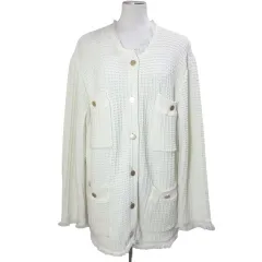 ビーミングバイビームス B:MING LIFE STORE by BEAMS 23SS ニットジャケット ノーカラー ロング フリンジ 金ボタン 4ポケット M 白 ホワイト /Xのサムネイル