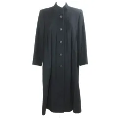 ロシャス ROCHAS ウールコート ロング Aライン タック スタンドカラー 9 M相当 黒 ブラック /Xのサムネイル