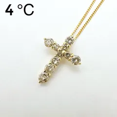 美品🌟 4℃ クロス ダイヤモンド0.50 イエローゴールド ネックレス 約39 cm Uのサムネイル