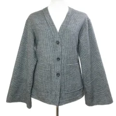 デプレ DES PRES トゥモローランド 美品 22AW ライトダブルフェイスシャギー ノーカラージャケット メリノウール カシミヤ混 Vネック 千鳥格子 フリーサイズ ブラック系 22-07-24-07301 /Xのサムネイル
