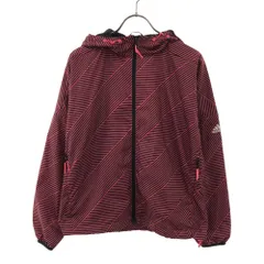 adidas アディダス ストライプ プリント フーデッド トラックジャケット S ブラック×ピンク 裏地付き レディース 古着のサムネイル