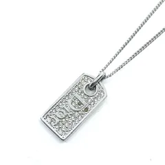 Christian Dior／クリスチャンディオール　CDロゴ ラインストーン プレートネックレス シルバーカラーのサムネイル