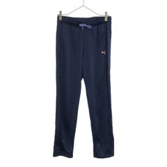PUMA プーマ ロゴプリント トレーニング ロングジャージパンツ L ネイビー ウエストゴム レディース 古着