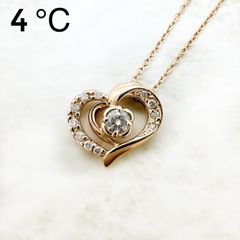 極美品】4℃ ヨンドシー ダイヤモンド オープンハート ネックレス K10PG 