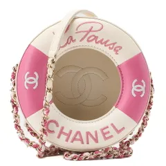 CHANEL　シャネル　ラムスキン×ビニール×コットン　クルーズライン　 チェーンショルダーバッグ　浮き輪　 ピンク×ホワイト （ゴールド金具） レディースバッグ　ハイブランド【中古】【送料無料】のサムネイル