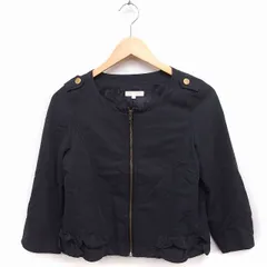 プーラフリーム pour la frime ノーカラー ジャケット アウター 七分袖 フリル ジップアップ M ブラック 黒 /FT10のサムネイル