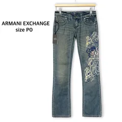 アルマーニエクスチェンジ ARMANI EXCHANGE コットン100% デニム ジーンズ ジーパン パンツ ストレート ローライズ 美脚 青 ブルー  P0 花柄 刺繍 Y2K レトロ 希少 華やかのサムネイル
