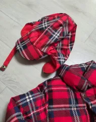 Mini Rodini レッドCHECK アウター 耳あて帽子のサムネイル