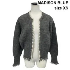 ◆ マディソンブルー MADISON BLUE カーディガン 長袖 オープンフロント ボタンレス パール調 グレー ウール XS 7号 レディース S6I458のサムネイル