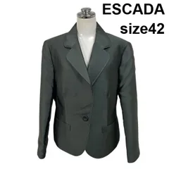 ◆ エスカーダ ESCADA ジャケット 長袖 Vネック ピークドラペル風襟 ワンボタン 肩パット カーキ シルク 42 M 9号 レディース S6I460のサムネイル