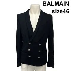 ◆ バルマン BALMAIN ジャケット 長袖 ダブルブレスト Vネック シグネチャーボタン 黒 コットン 46 S メンズ S6I476のサムネイル