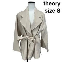 ◆ セオリー theory コート 長袖 Vネック レギュラーカラー リボンベルト付き ベージュ 毛 カシミア S 7号 レディース S6I414のサムネイル