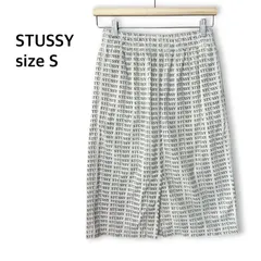 ステューシー STUSSY 綿100% コーデュロイ コットン スカート ロングスカート フレア Aライン ウエストゴム 白 ホワイト 黒 ブラック Sサイズ 総柄 ロゴ ストリート カジュアル 可愛い お洒落 希少 レア トレンドのサムネイル