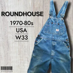 ROUNDHOUSEラウンドハウス■USED 1970-80s vintage USA製 デニム オーバーオール W33 ペインター 軽度のダメージ 色落ち良好 ワーク 古着のサムネイル