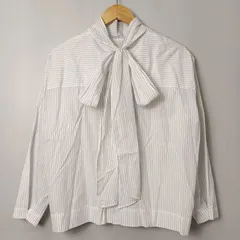 ★日本製★ ユナイテッドアローズ UNITED ARROWS Cビッグリボンボウタイ ブラウス 【36／S相当】 ホワイト／白 ストライプのサムネイル