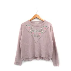 アフリカタロウ AFRICA TARO ニット セーター 長袖 刺繍 花 F ピンクベージュ /KT20のサムネイル