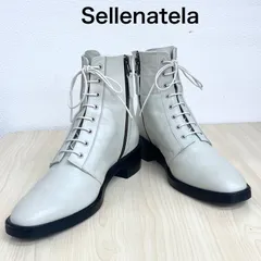 【セレナテラ Sellenatela】極美品！NOA IVORY RAIN レースアップブーツ 撥水加工 シューズ 37.5 ホワイト系×ブラック ⭐︎のサムネイル