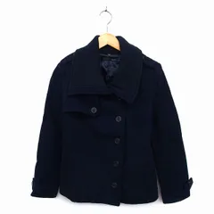 ヘザー Heather ピーコート Pコート アウター ショート ウール混 シングル 切替 ニット M 紺 ネイビー /NT3のサムネイル