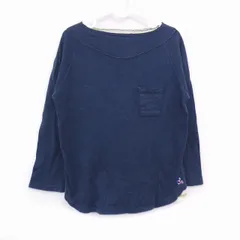 ワッフリッシュワッフル WAFFLISH WAFFLE 子供服 Tシャツ カットソー スラッシュドネック ラグランスリーブ 長袖 プリント 刺繍 ボーダー 柄 切替 L ネイビー 紺 /HT20のサムネイル