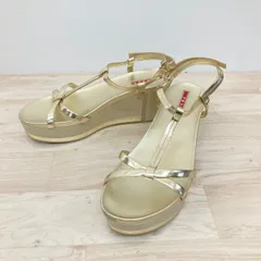 PRADA/プラダ ウェッジソール サンダル 厚底 ストラップ ゴールドカラー レディース 3X 5543[OB04335]のサムネイル