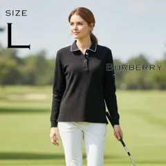 【美品】BURBERRY GOLFバーバリーゴルフ 日本製 ドライコットン チェック折柄 長袖ポロシャツ 前立てロゴライン L 黒ブラック 【古着】【中古】【送料無料】のサムネイル