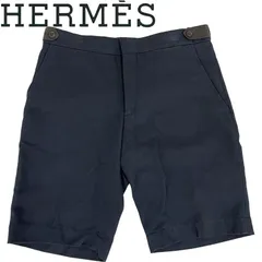 【中古】HERMES エルメス レザーパイピング ハーフパンツ ショートパンツ 63527000 ネイビー サイズ38 イタリア製のサムネイル
