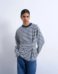 トップショップ レディース トップス Tシャツ Topshop stripe tuck waistee BLUE ブルーのサムネイル